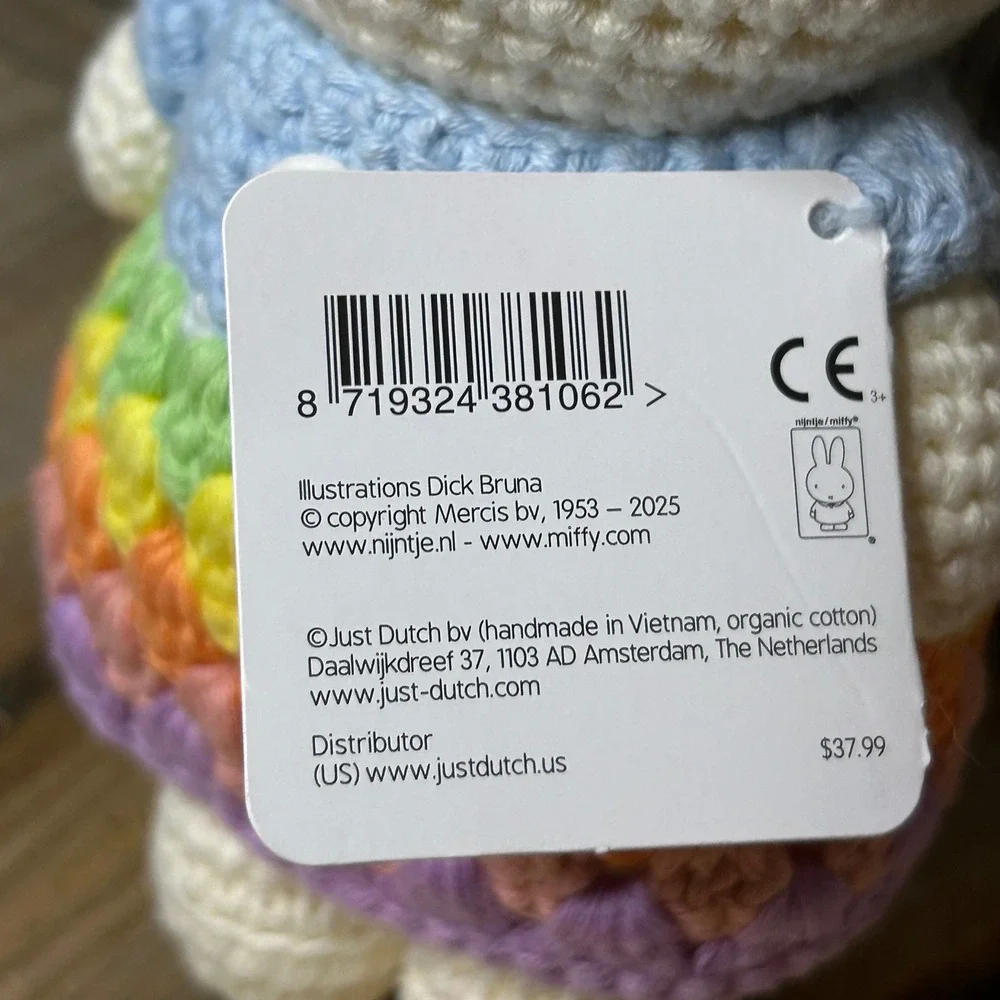 Just Dutch Miffy Handmade Crochet Organic Cotton Doll Rainbow Dress Nijntje